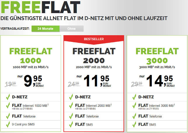 Freenetmobile Freeflat 3000 3GB D-Netz Handytarif