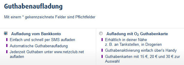 Netzclub Aufladung Guthabenkarte Bankkonto